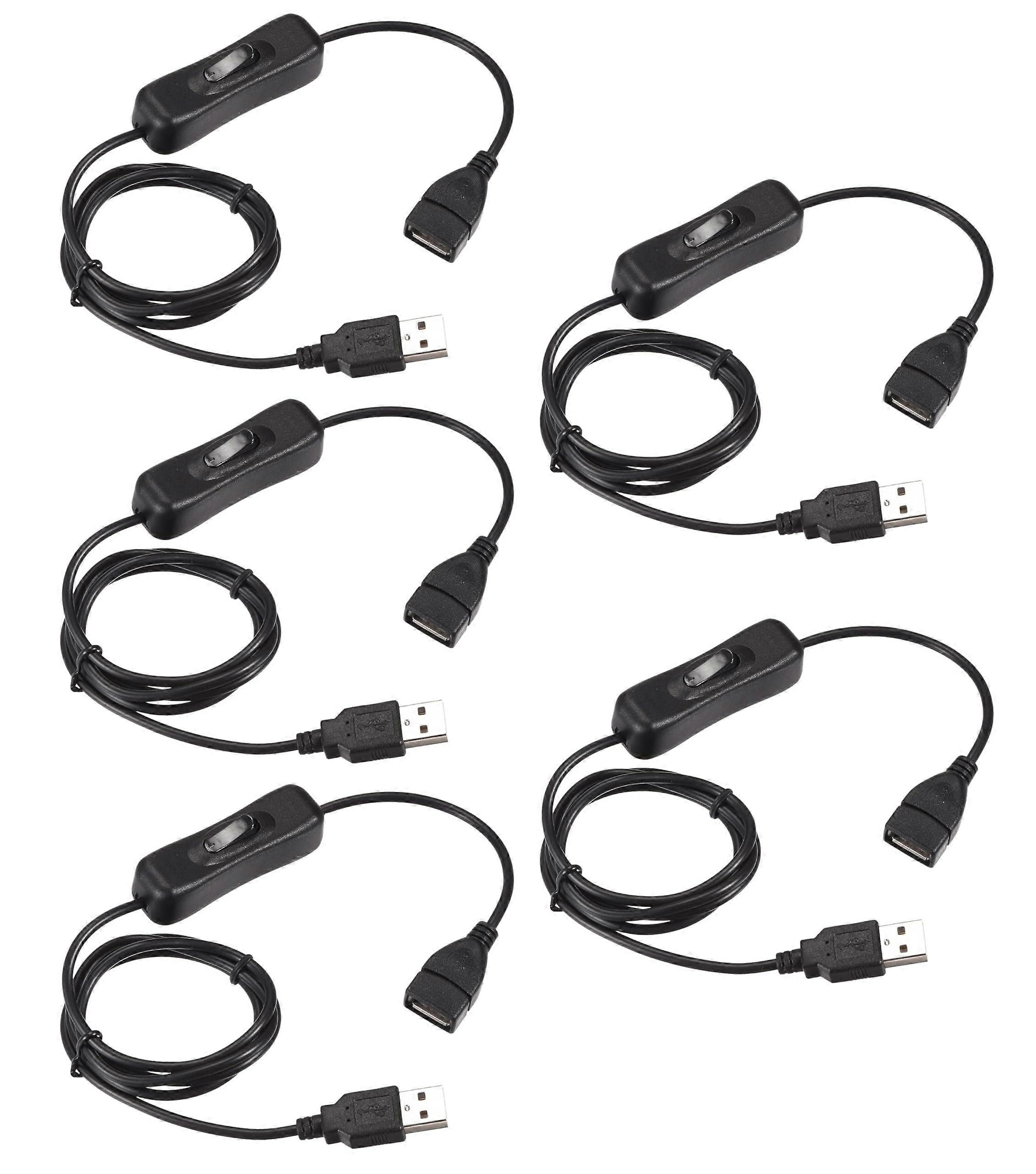 5 Pack USB Extension Cable 1m with On/Off Switch, Black, Compatible with USB Desk Lamps, Fans, LED Strips