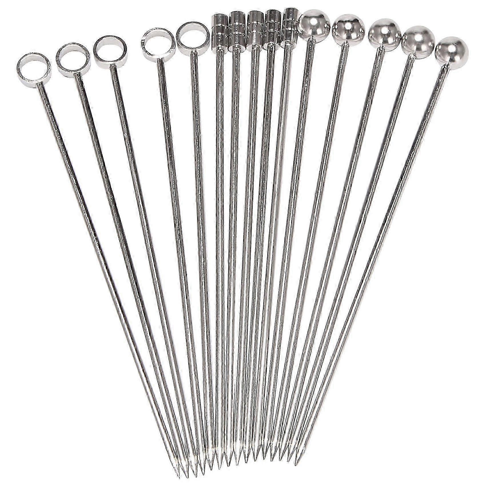 Stainless Steel Cocktail Picks Set for Mixed Drinks and Martinis (Includes 15 Picks)