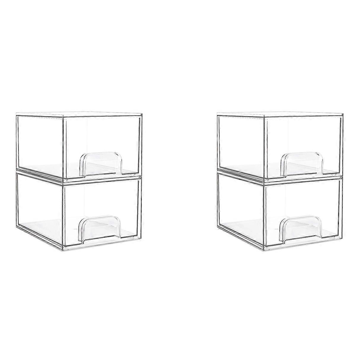 2PCS Clear Stackable Storage Drawers,Bathroom Makeup Organizer