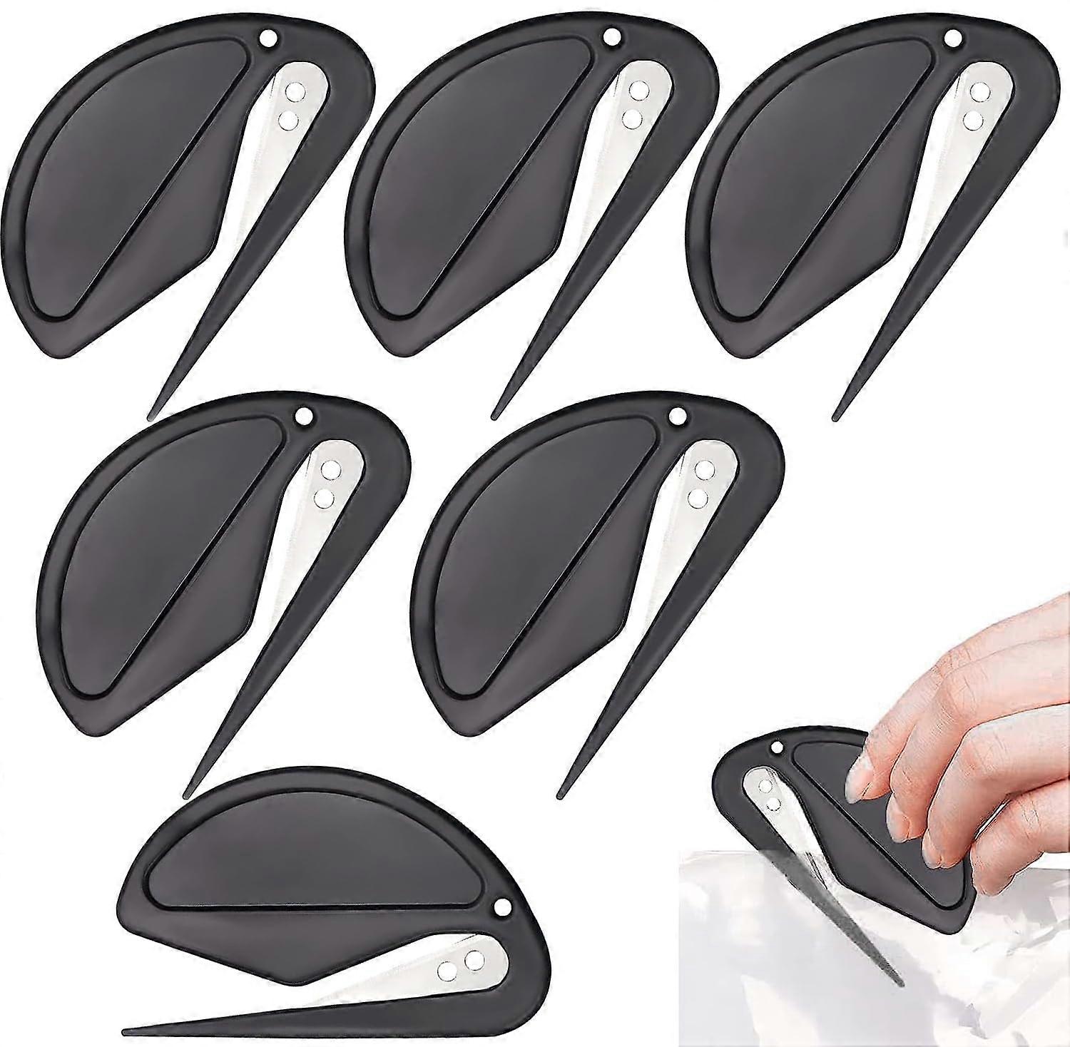 Letter Opener Set of 6, Plastic Slitter with Metal Blade, Efficient Mail and Package Cutter Tool, Black Foil Knife