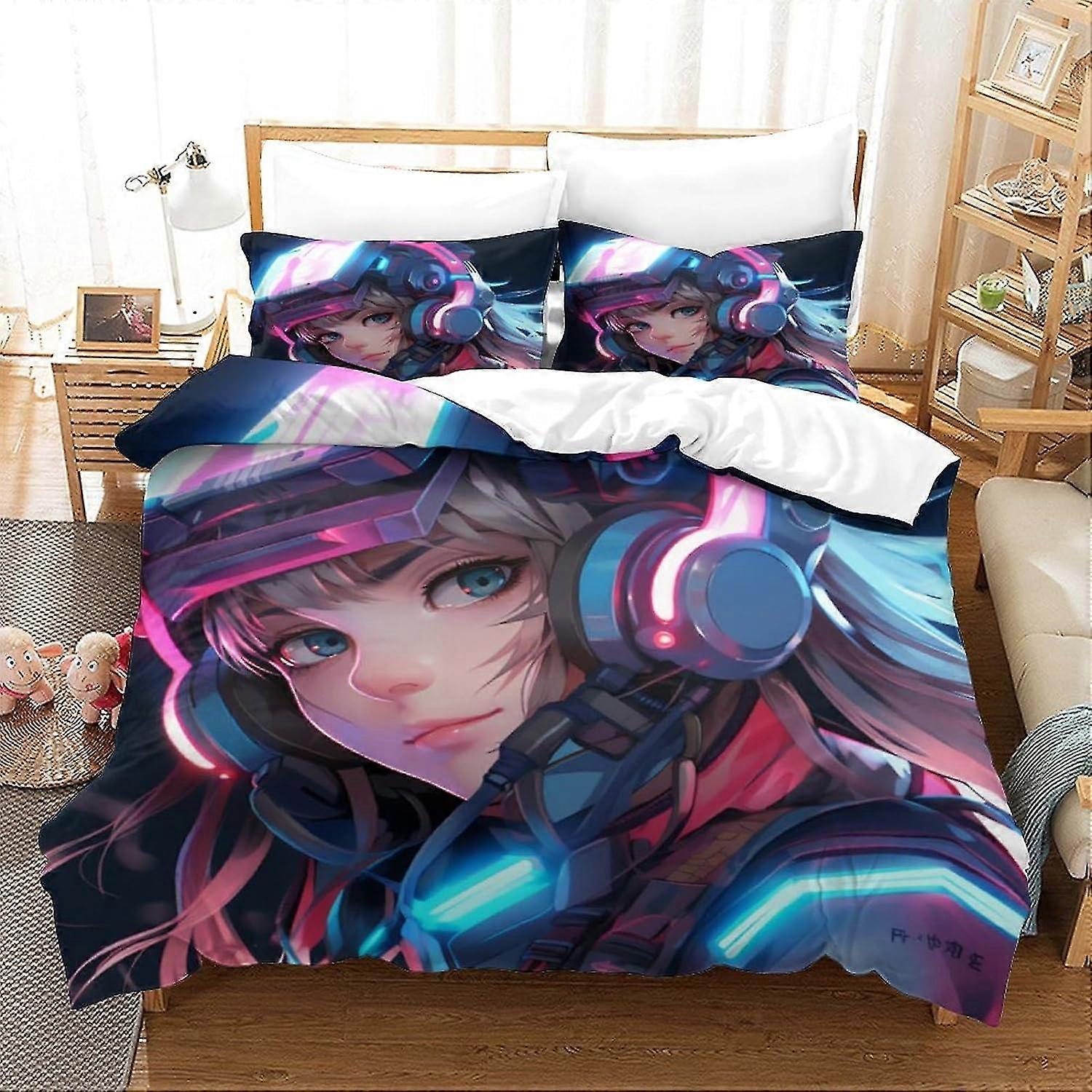 Girl Helmet Printed Duvet Cover Set Soft Microfiber Bedding Set for Adults and Kids 3Pcs with Zipper Closure for Home Decoration (Outer Spac