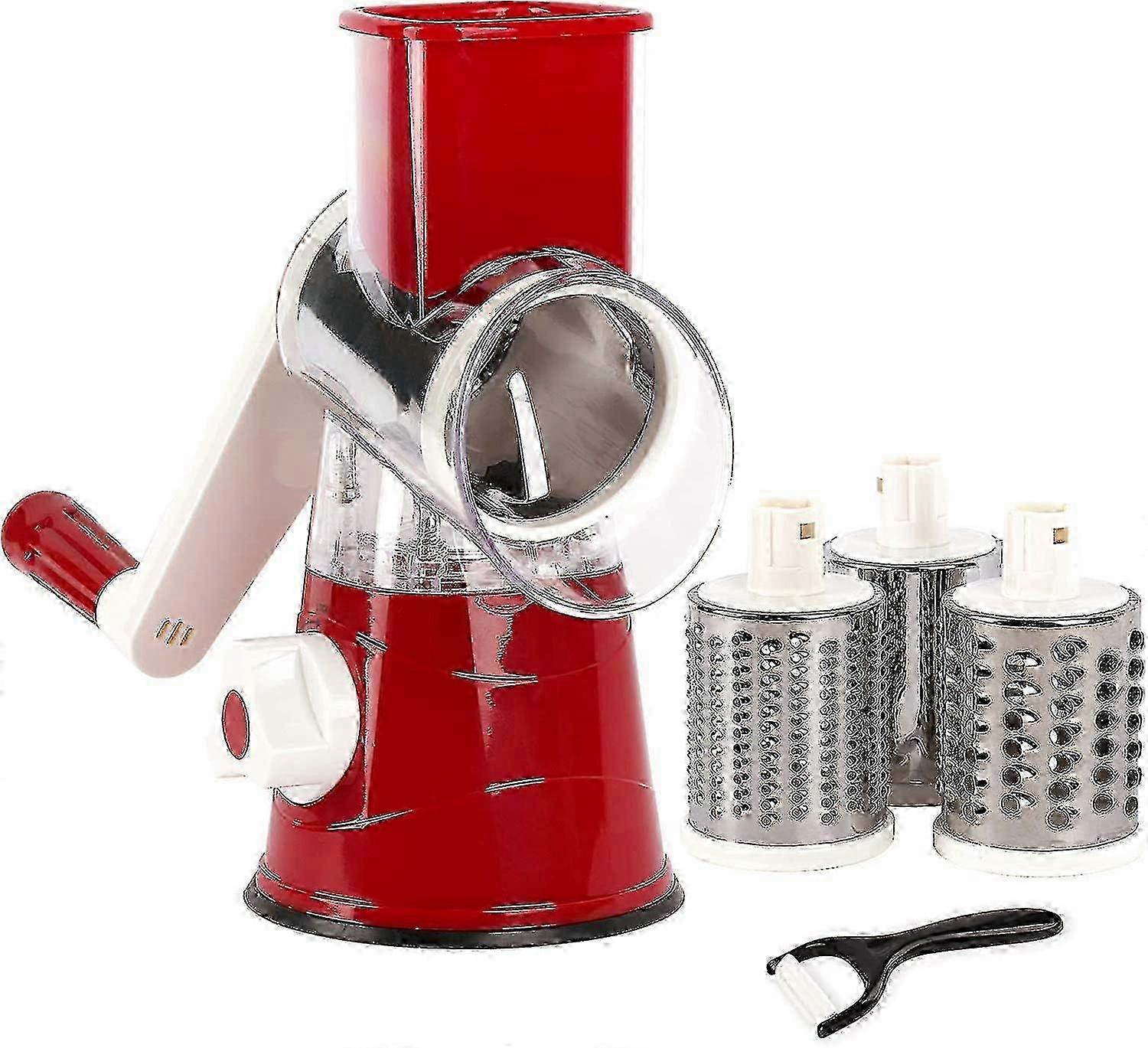 Rotary Cheese Grater for Kitchen, Efficient Vegetable Slicer with 3 Interchangeable Stainless Steel Blades