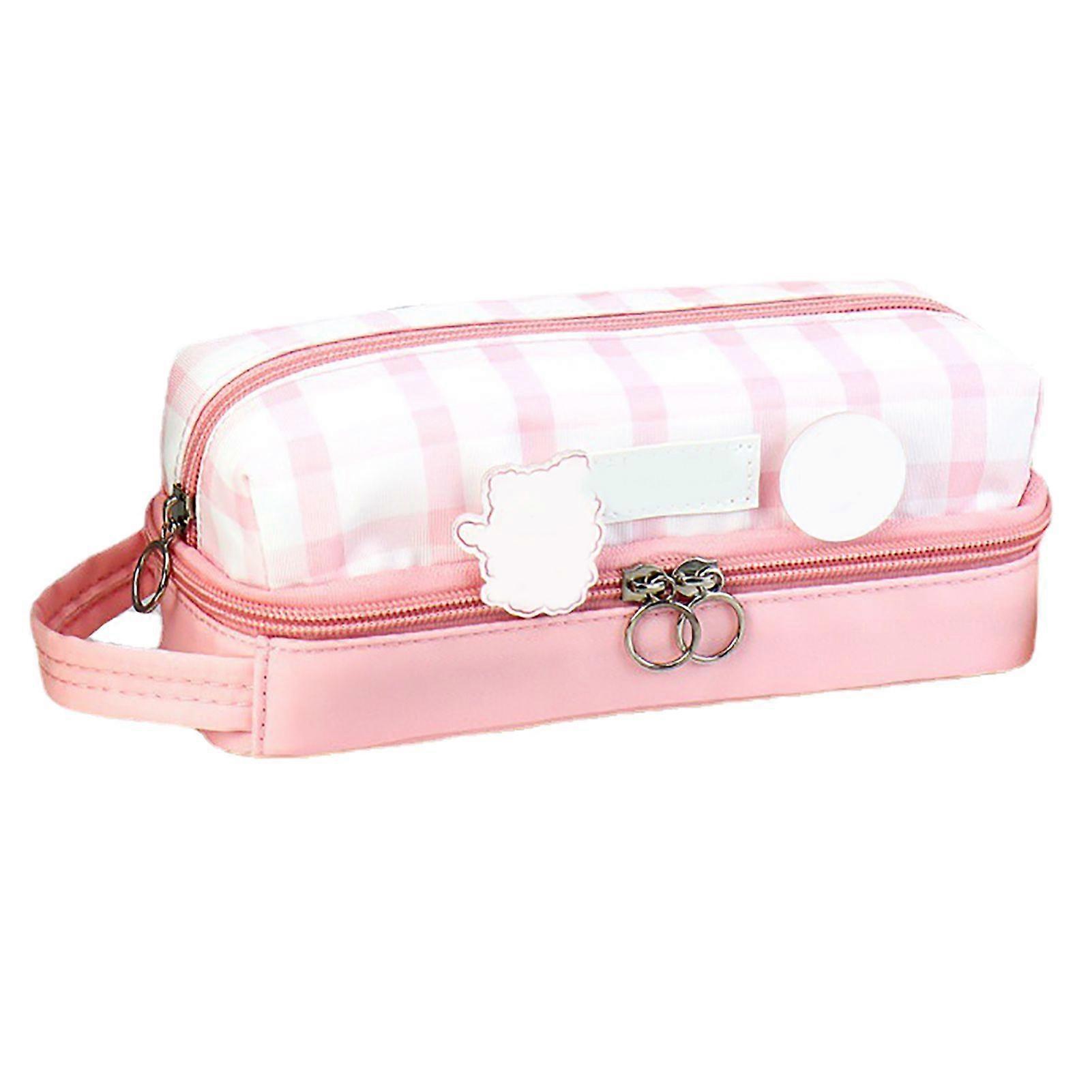 2025 Latest Model  Pen Bag Cute Grid Pattern Large Capacity Multifunctional