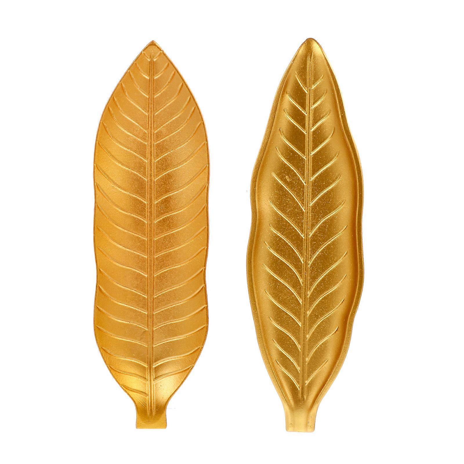 Large Leaf Pattern Storage Trays in Golden Synthetic Material for Stylish Home Decoration 2pcs