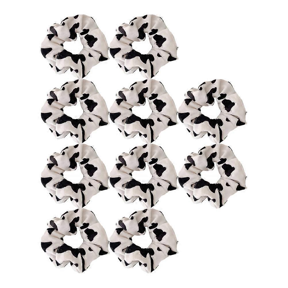 Cow Pattern Hair Scrunchies for Girls Made of Cloth Lightweight Comfortable White Size 10pcs