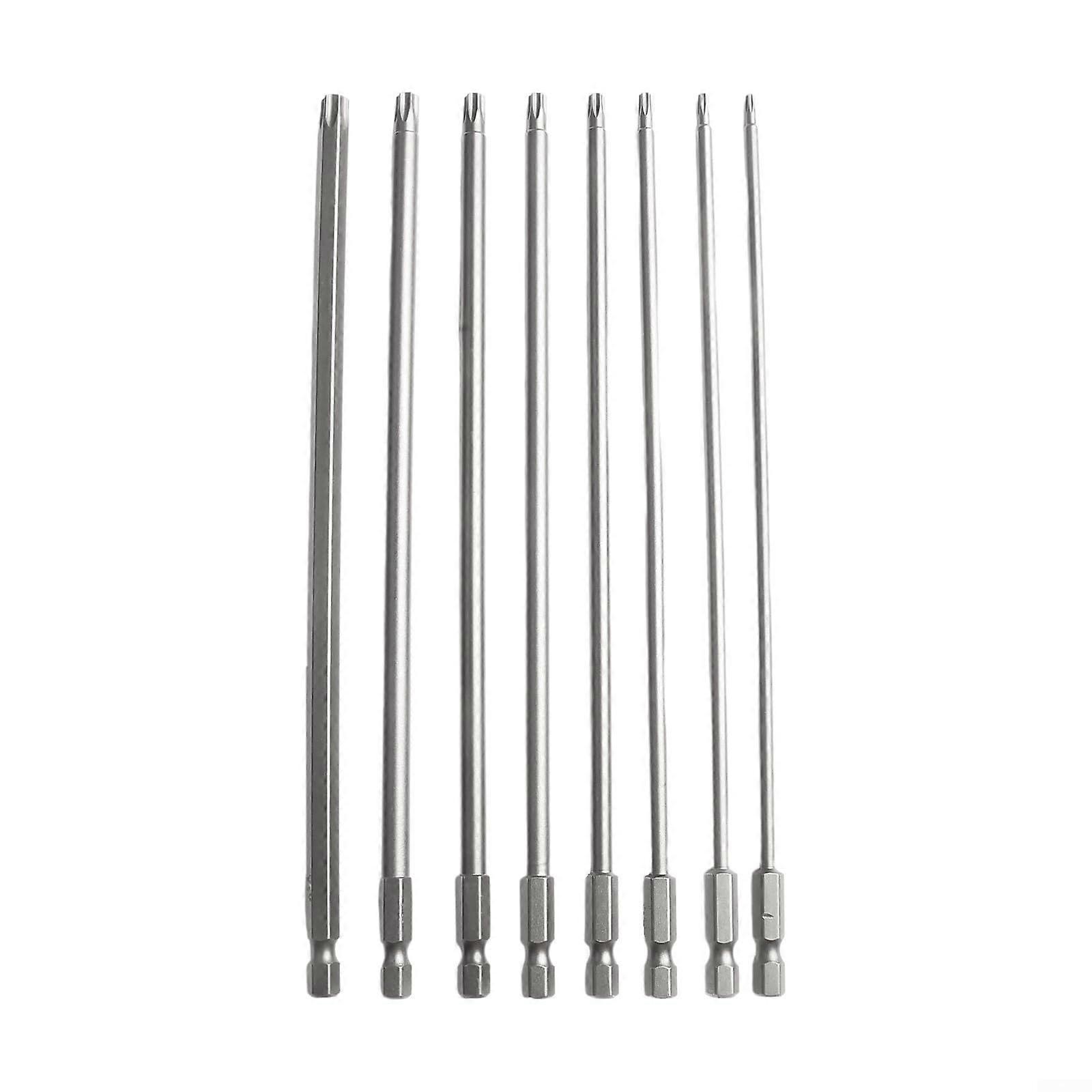 Torx Bit Set 8-Piece 200mm Hex Shank Compatible with T8 T10 T15 T20 T25 T27 T30 T40 Strong Steel Alloy