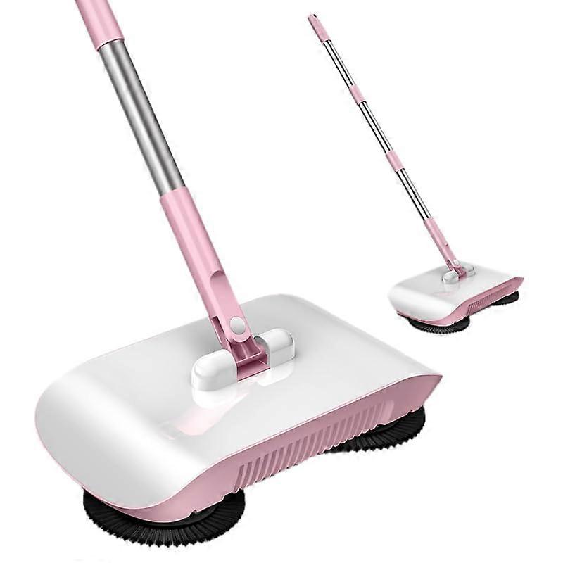 2-in-1 Carpet Sweeper and Vacuum Cleaner, Manual Hand Push Mop with Cloth, Pink, Powerful Cleaning Machine with One Cloth