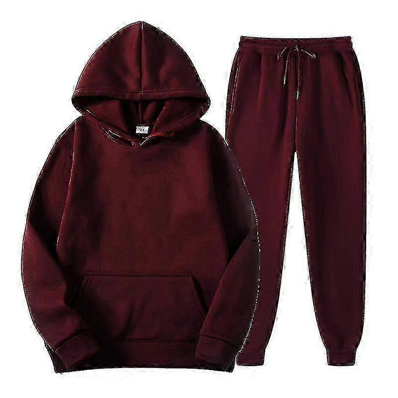 Men Solid Color Hoodies Fleece Sports Tracksuit Set Jogger Sets