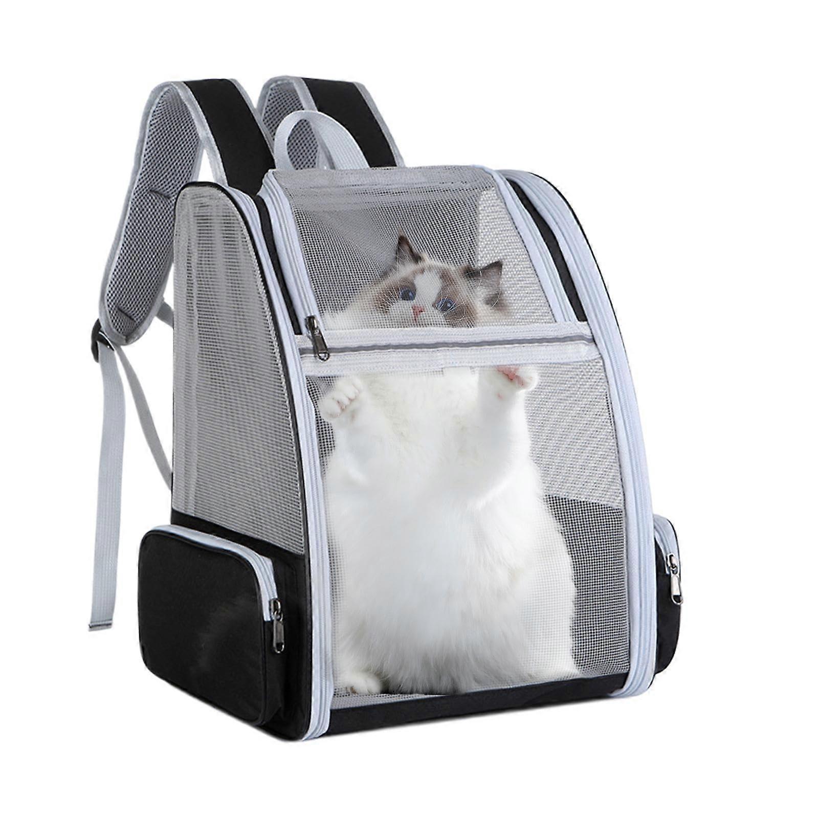 Cat backpack – breathable mesh, portable puppy carrier, ventilated design, black