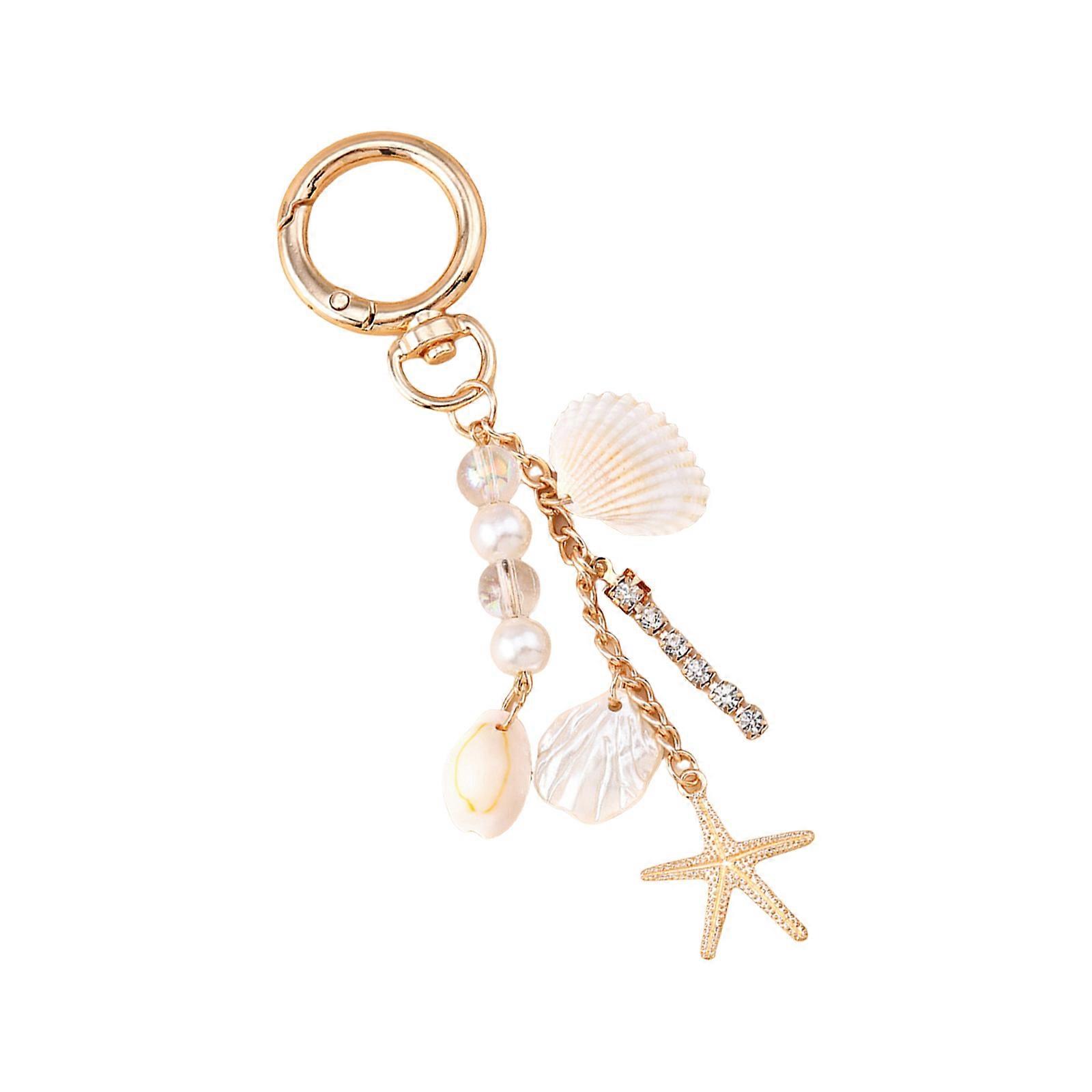 Alloy Shell Keychain With Artificial Pearls Decoration Trendy Bag Charm Stylish Key Chain Ornament For Daily Use Multicolor