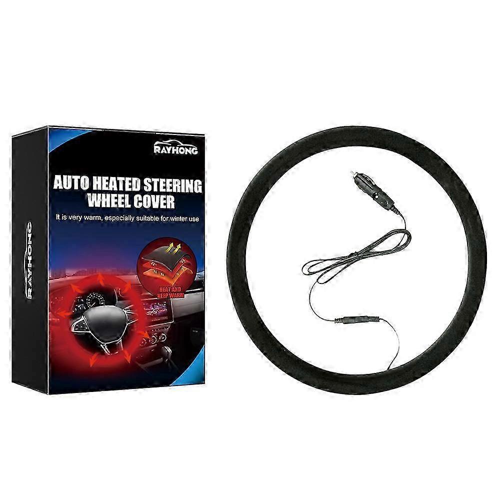 Housse de volant chauffante Chauffage de volant électrique de luxe 12V Chauffe-main rapide 14,5-15 pouces pour l’hiver Universel