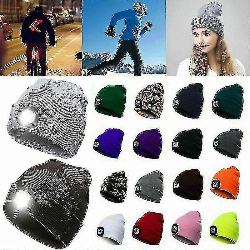 Unisex Led Beanie Hat With Usb Rechargeable Battery 5 Hours High Powered Light Tw