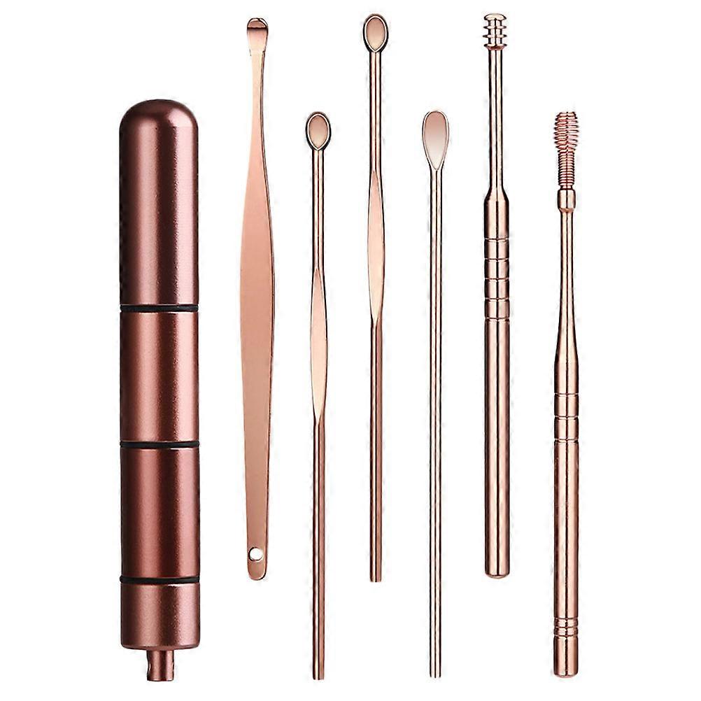 Stainless Steel Ear Wax Cleaner with Spiral Design and NonSlip Handle Golden Color Suitable for Family Use 6 Pieces