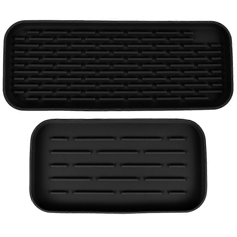 Silicone Tray for Home Use Black Decorative Storage Tray for Bathroom Counter 2Pcs
