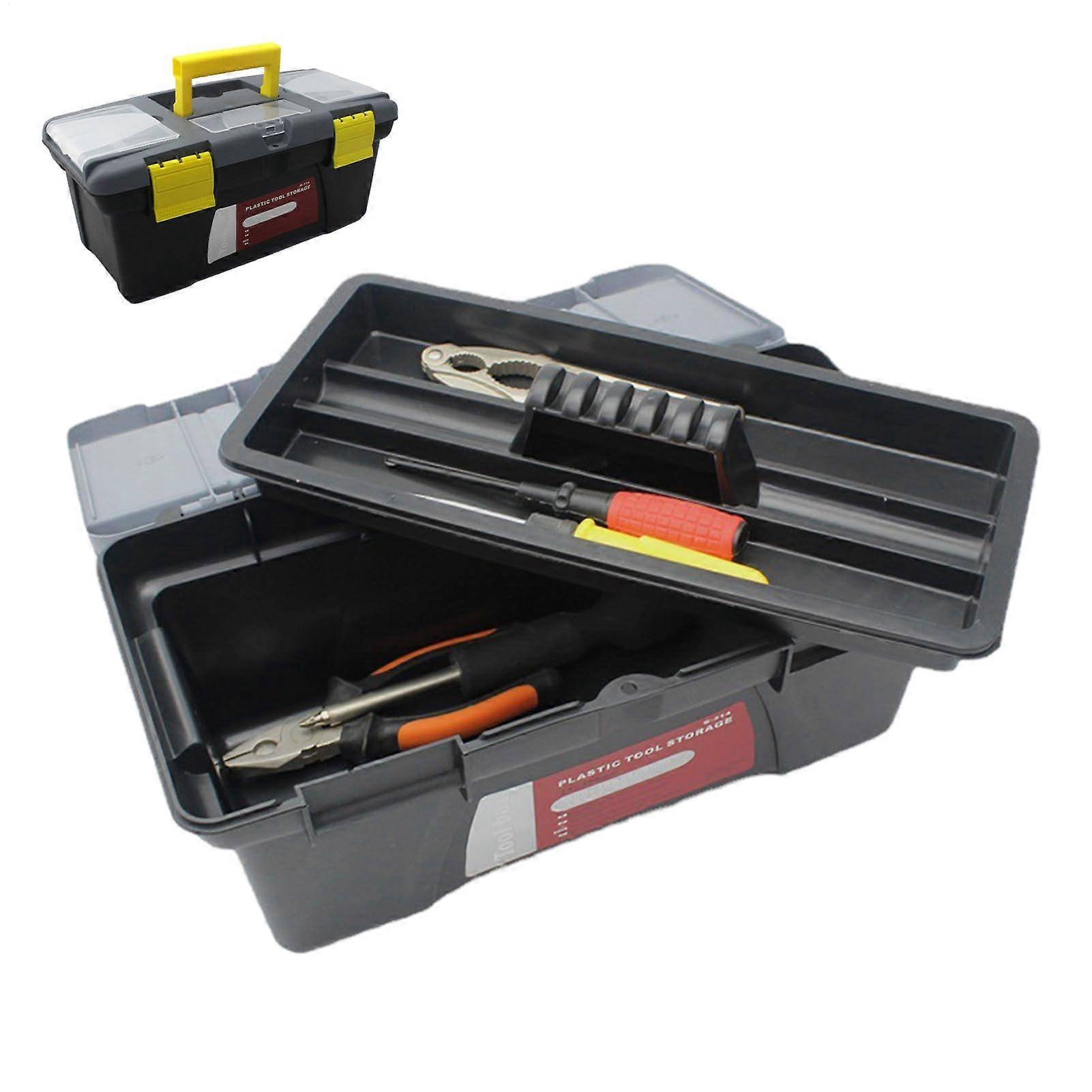Tool Storage Case, Double-Layer Organizer With Handle, Large-Capacity 14-Inch Auto Tool Box For DIY