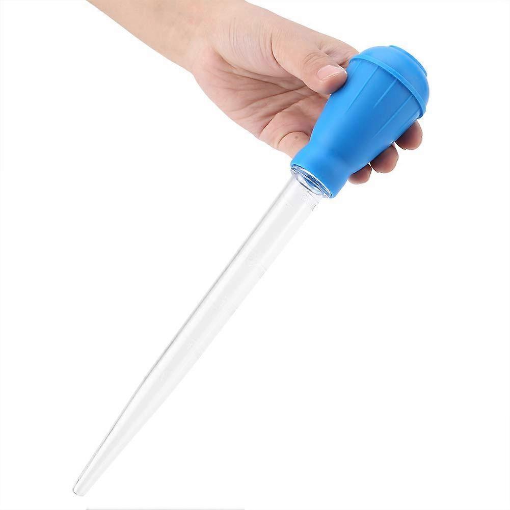 Fish tank water changer with measurement marks, multifunctional aquarium pipette and dropper for easy cleaning and feeding in mini fish tanks.
