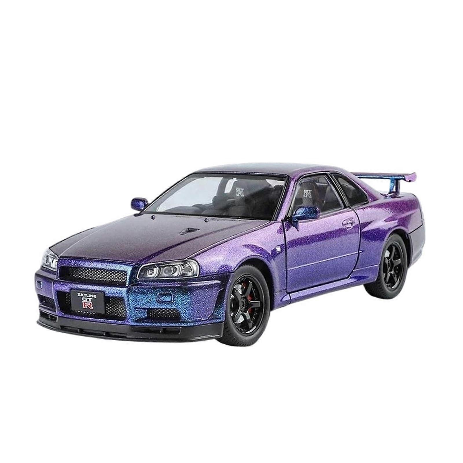 Skyline GT-R R34 Alloy Car Model 1/24 Scale Diecast Vehicle Miniature Purple Collector's Replica