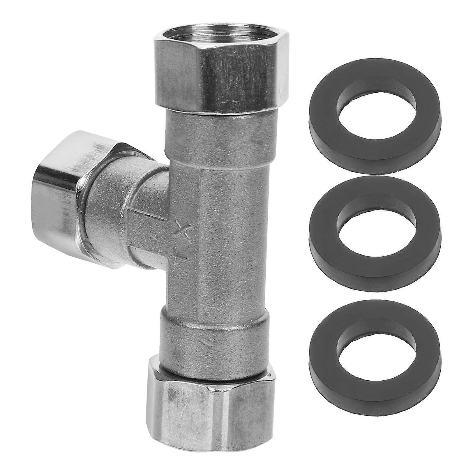 Stainless Steel 3 Way Diverter Valve for Bathroom Use with Silver Finish and Rubber Sealing Rings 1/2''