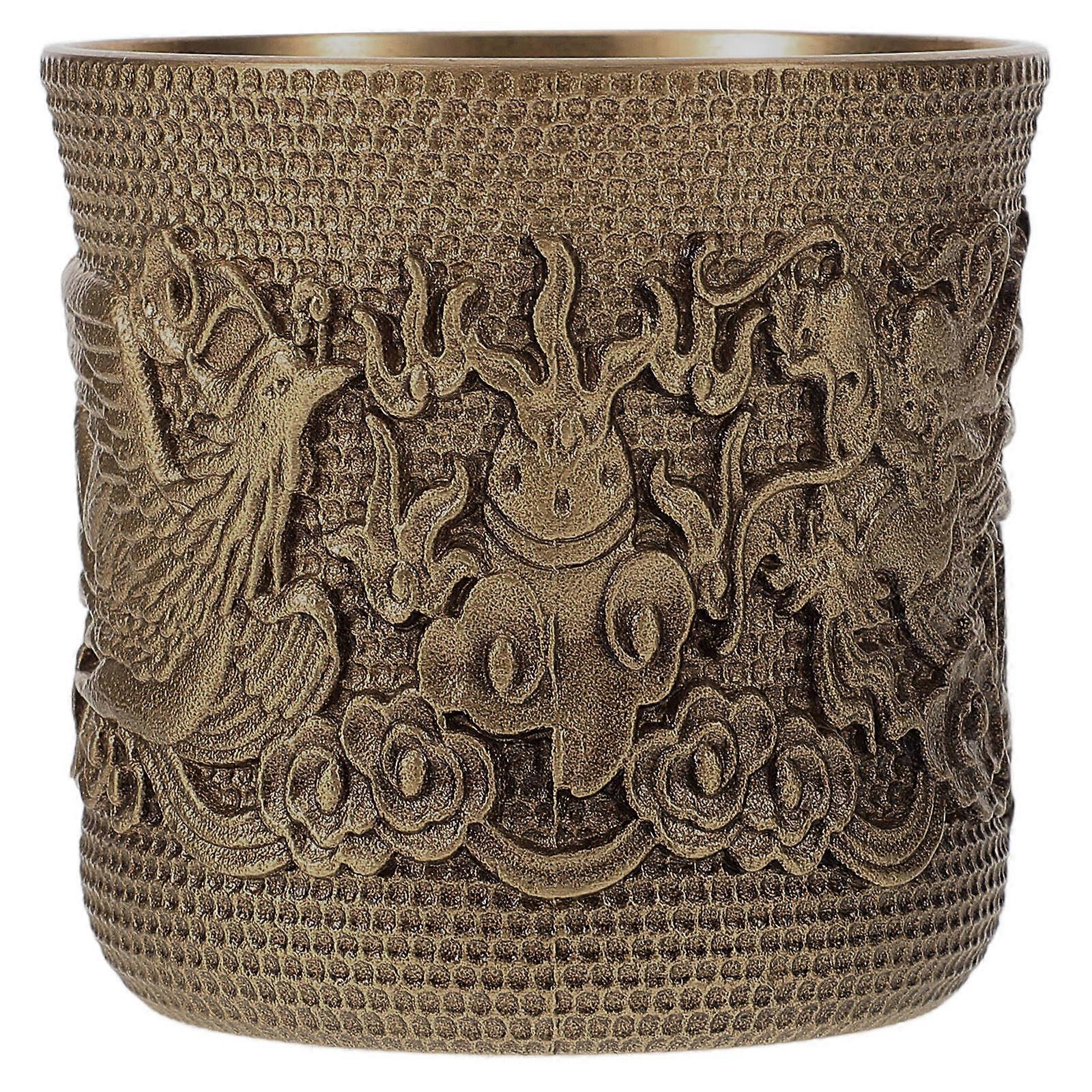 Golden Brass Teacup for Storage Use with Embossment Design and Sturdy Construction 3.5 inch