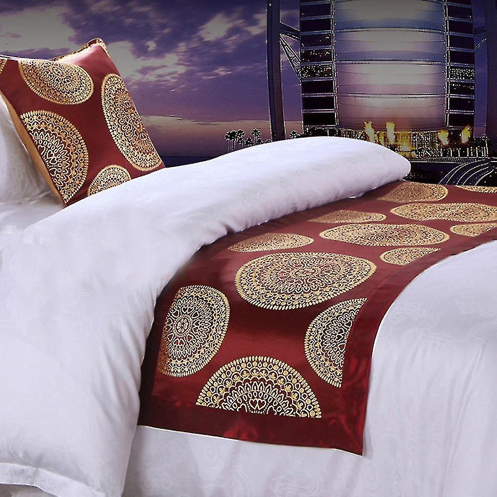 Yazi Luxury Double Layer Bed Flag Runner Scarf For Home Hotel Decoration Bedding Red