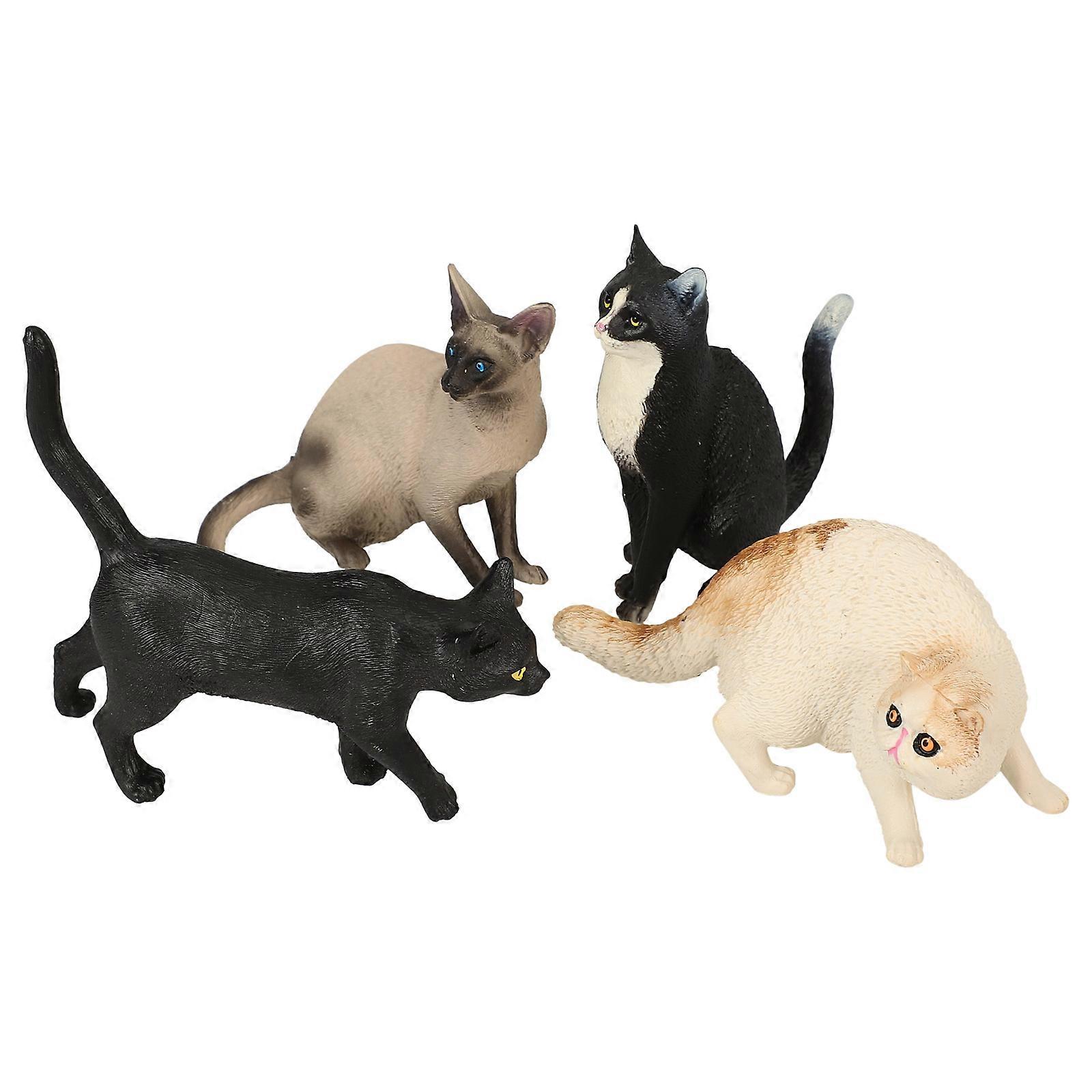 Simulation Cat Ornament Lifelike Artificial Cat Figurine Desktop Decor 4Pcs