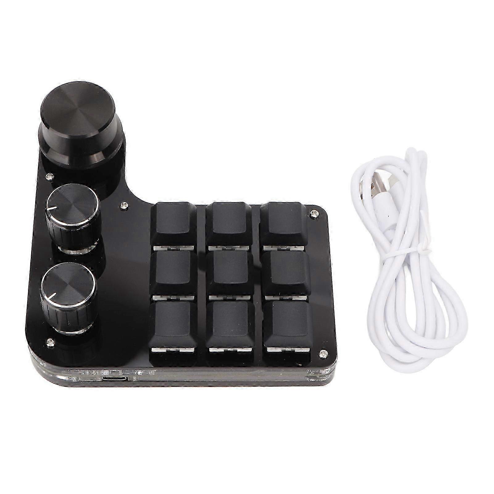 Programmable Mini Keypad with 9 Keys & 3 Knobs - RGB Backlit Blue Switch for Gaming, Office, & Media Plug-and-Play Accessory