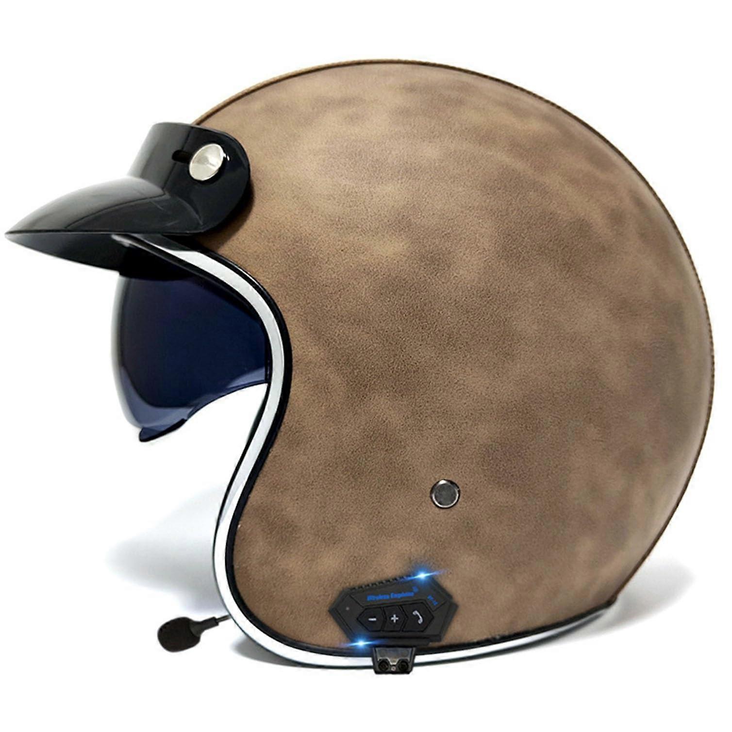 Bluetooth Vintage Motorcycle Jet Helmet with Visor, ECEDOT Approved, Retro 3/4 Open Face Design (L)