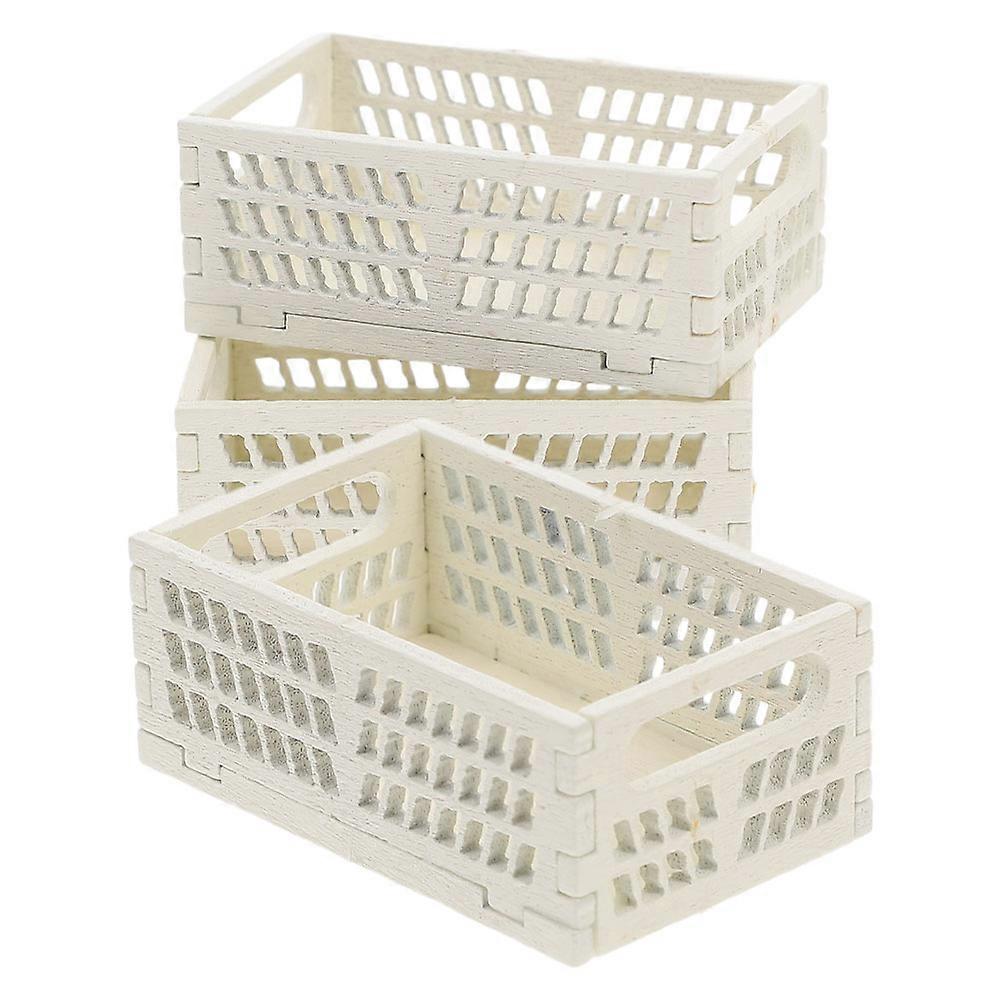 Dollhouse Decor Miniature Wooden Crate Rectangular Rustic Storage Organizing 4.40X2.70X1.70Cm 3Pcs
