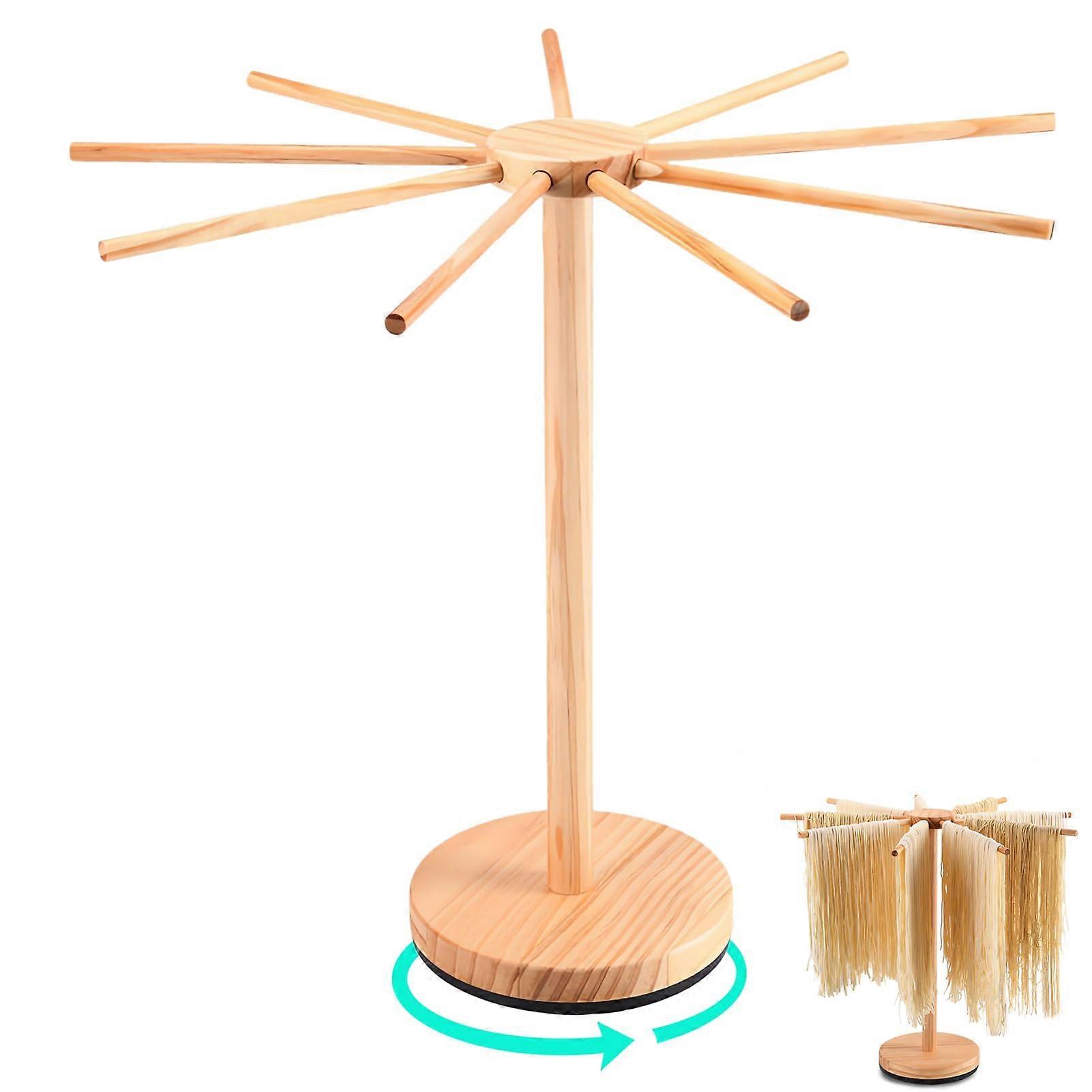 Pasta Dryer Wooden Drying Rack, Rotatable And Foldable Pasta Stand For Spaghetti And Noodles Space Saving