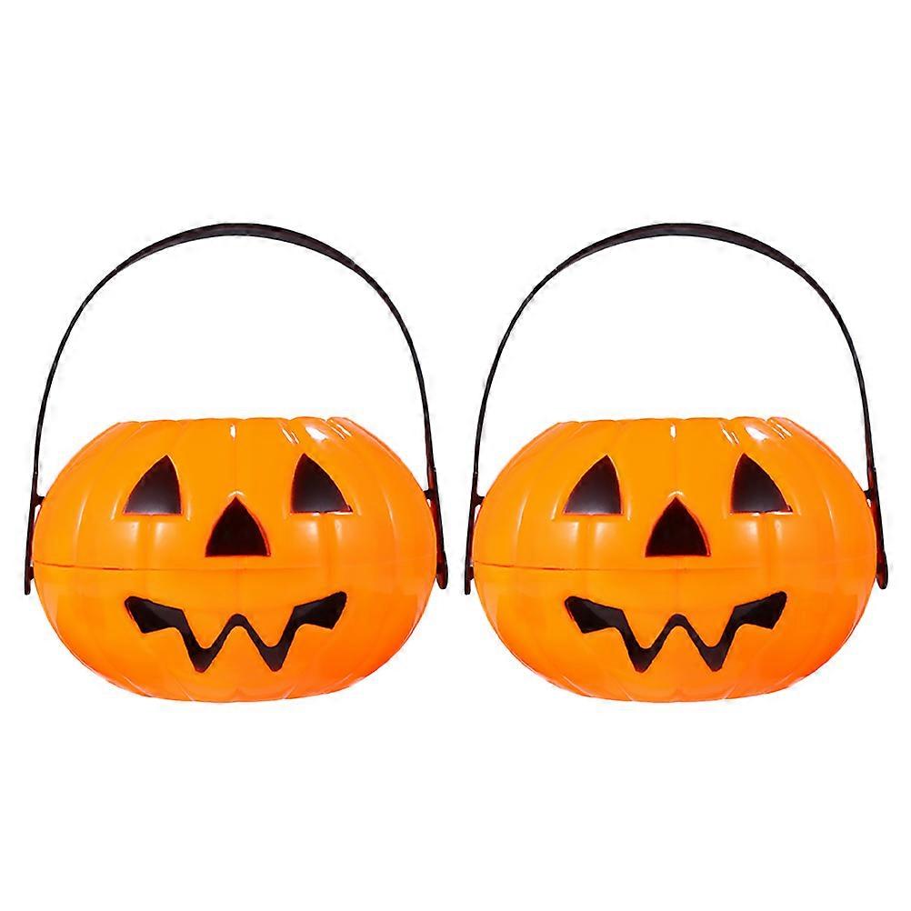Portable Plastic Pumpkin Buckets for Halloween Decor and Candy Storage Orange with Handle