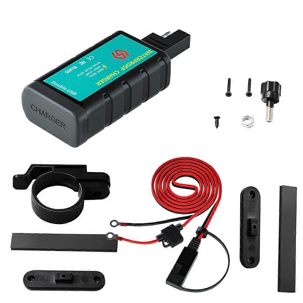 Waterproof Motorcycle Mobile Phone Dual USB Charging Adapter for Outdoor Riding 9.1X3.7cm with Over-Charge Protection 1 Set