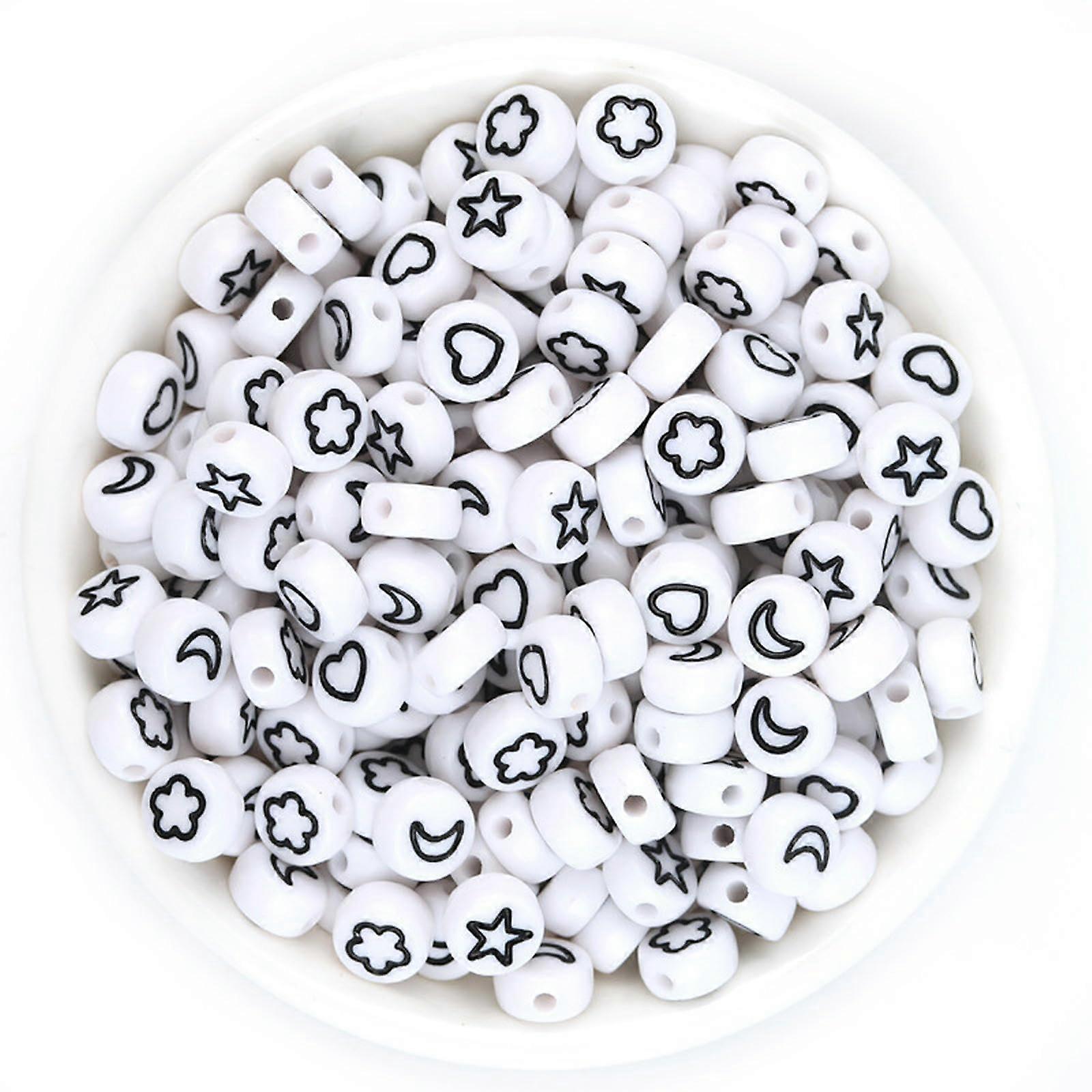 Acrylic Beads - Flat Round Pattern, Multicolor, Black On White, 7 Mm, DIY Geometric Spacer Beads, 100 Pcs