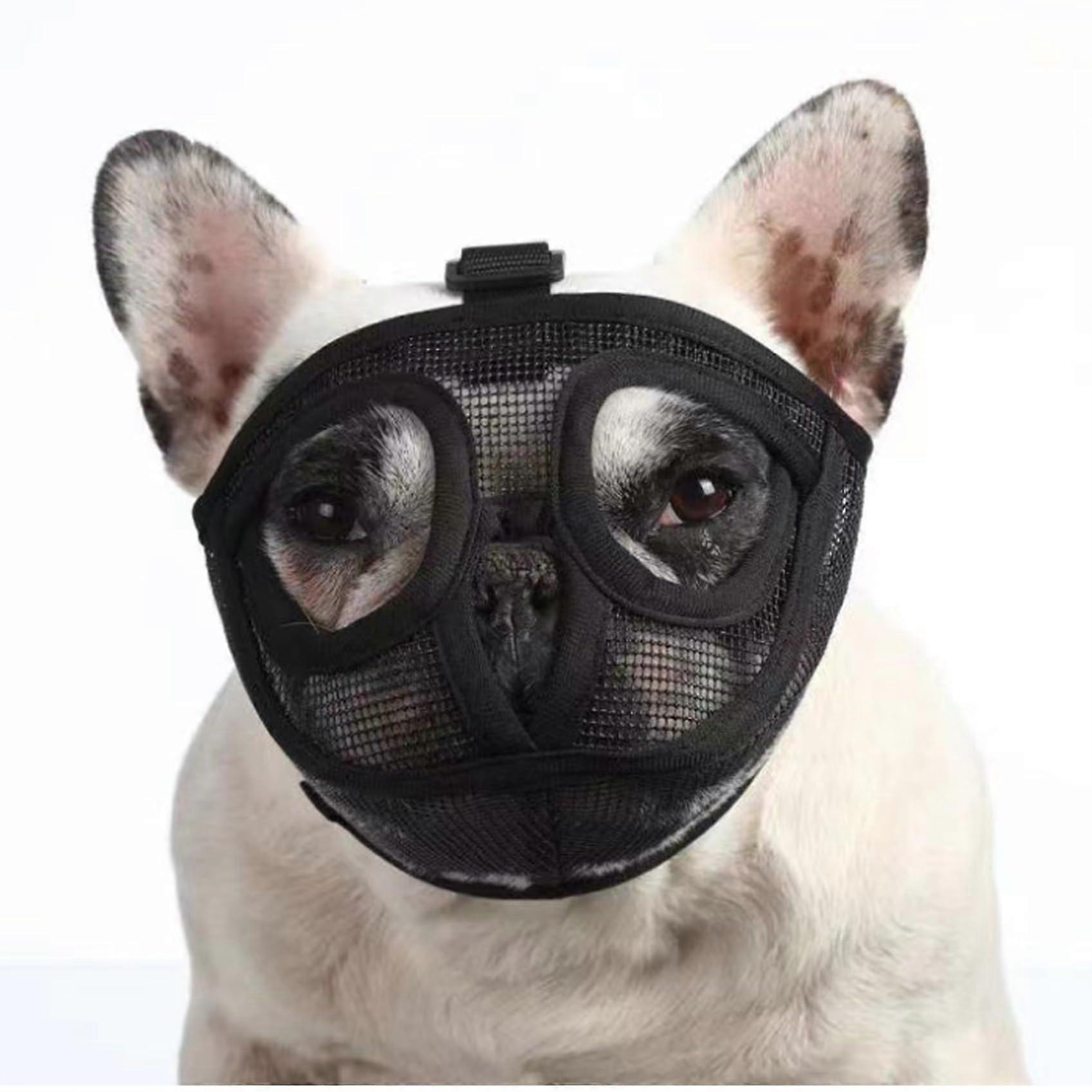 French Bulldog Breathable Mesh Muzzle, Adjustable Soft Dog Muzzle for Short Snout Dogs, Prevents Biting and Chewing.