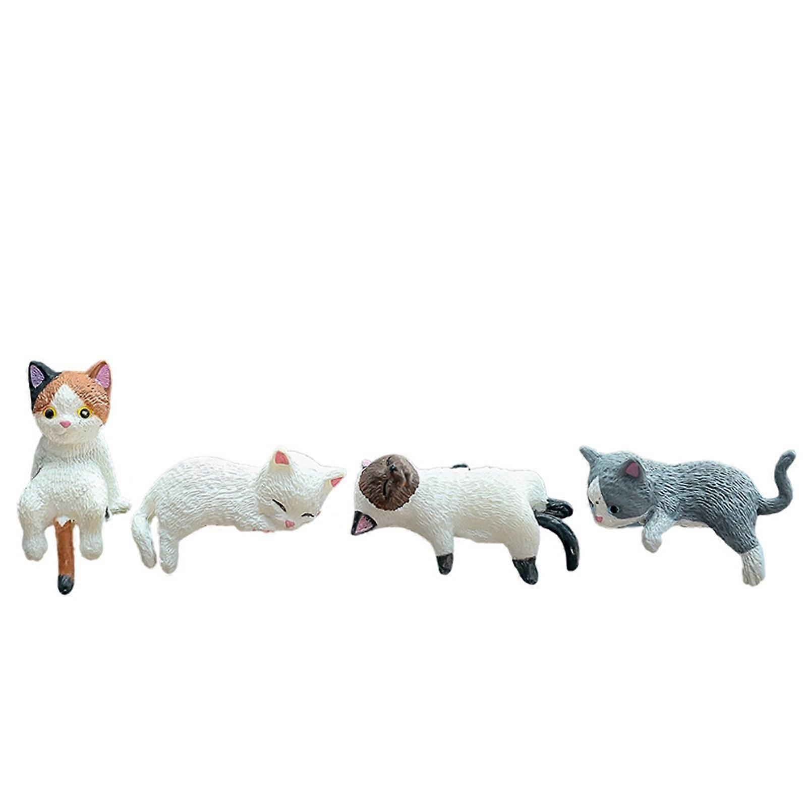 4pcs Cartoon Cats Miniature Figures Resin Craft Figures Computer Monitors Desktop Decors Car Central Screen Ornaments