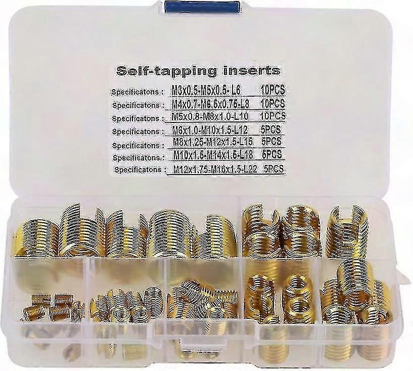 50 Pcs Brass Thread Repair Kit Self Tapping Thread Insert Split Insert Combination Set for Metal Repair
