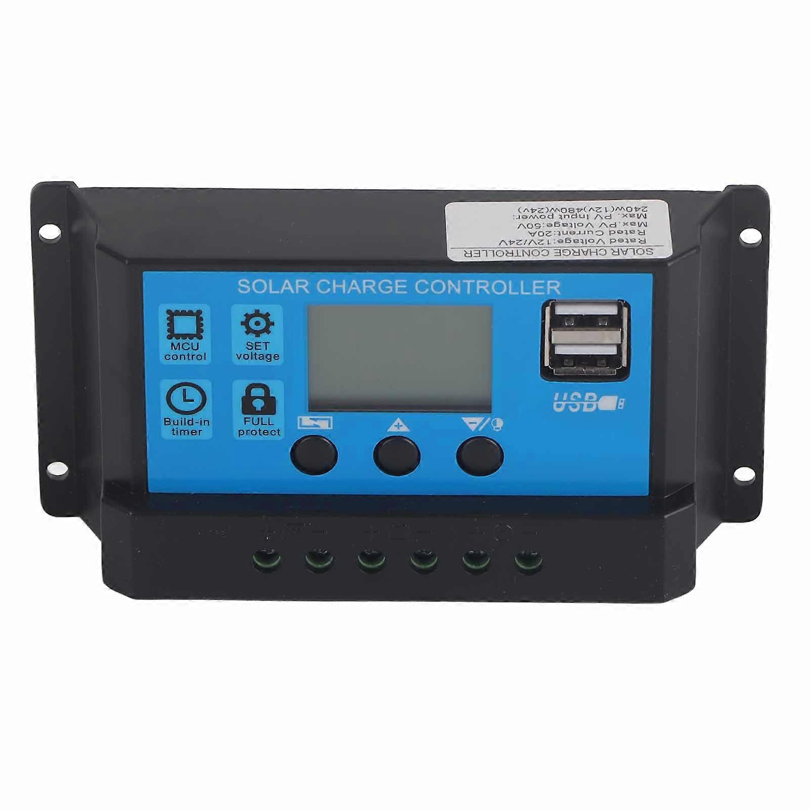 2-Way MOS Solar Charge Controller 20A 12V 24V 3-Stage PWM Battery Regulator Solar Panel Controller