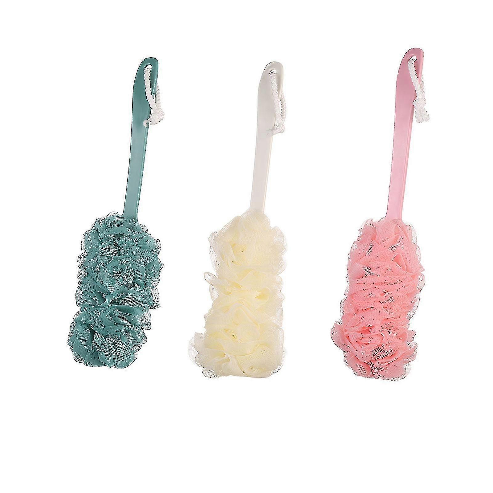 3Pcs Long Handle Shower Sponge Back Scrubber Bath Brush