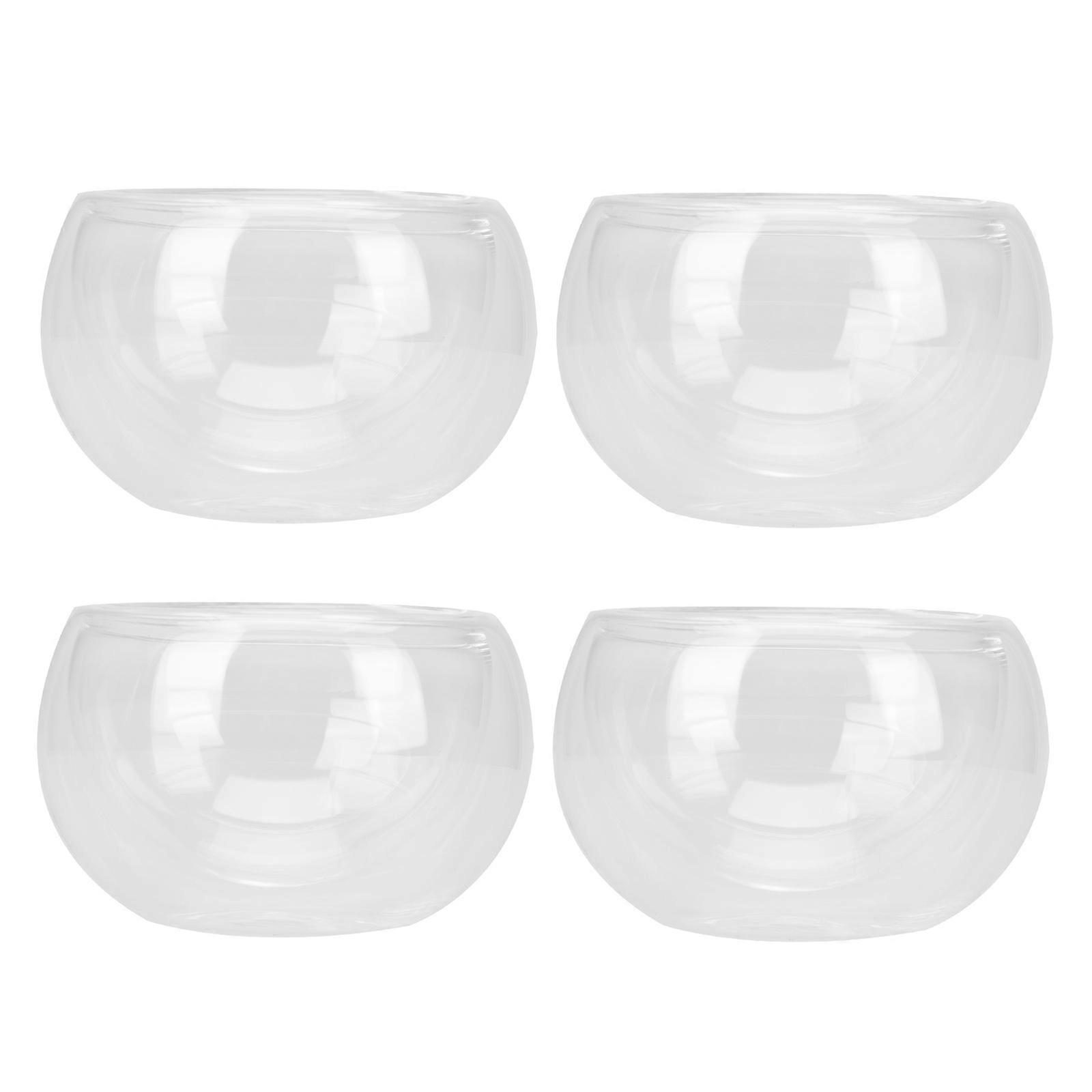 Set Glass Double-Layer Teacup for Tea Tasting Heat-Resistant Acid and Alkali Resistant 4Pcs