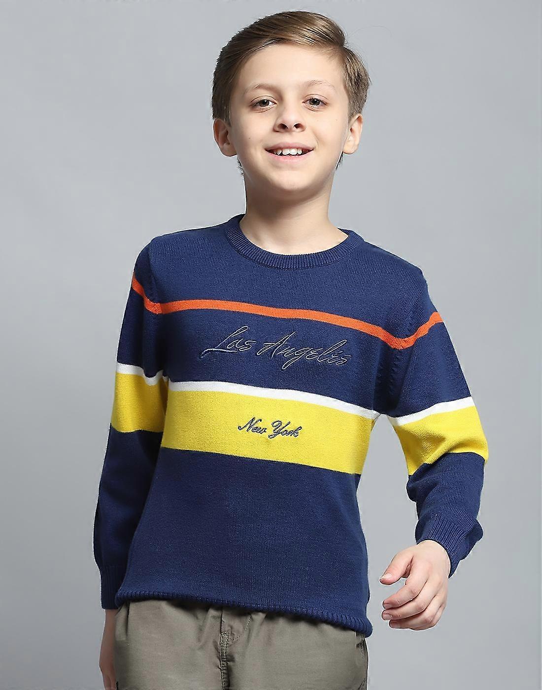 Monte Carlo Boys Printed Navy Blue Round Neck Full Sleeve Pullover