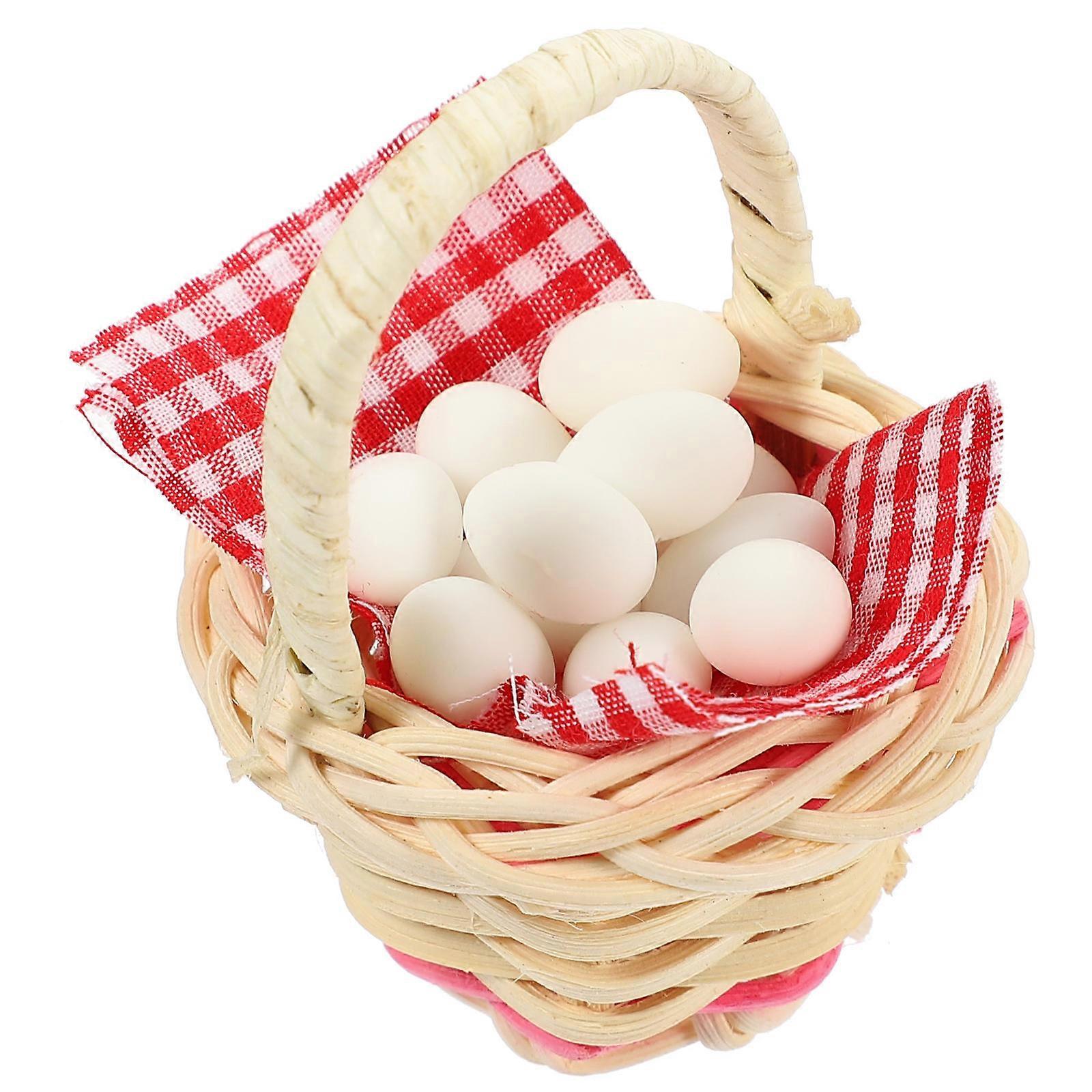 Mini Egg Basket Dollhouse Accessories Beige Resin and Bamboo Decoration 1 Set