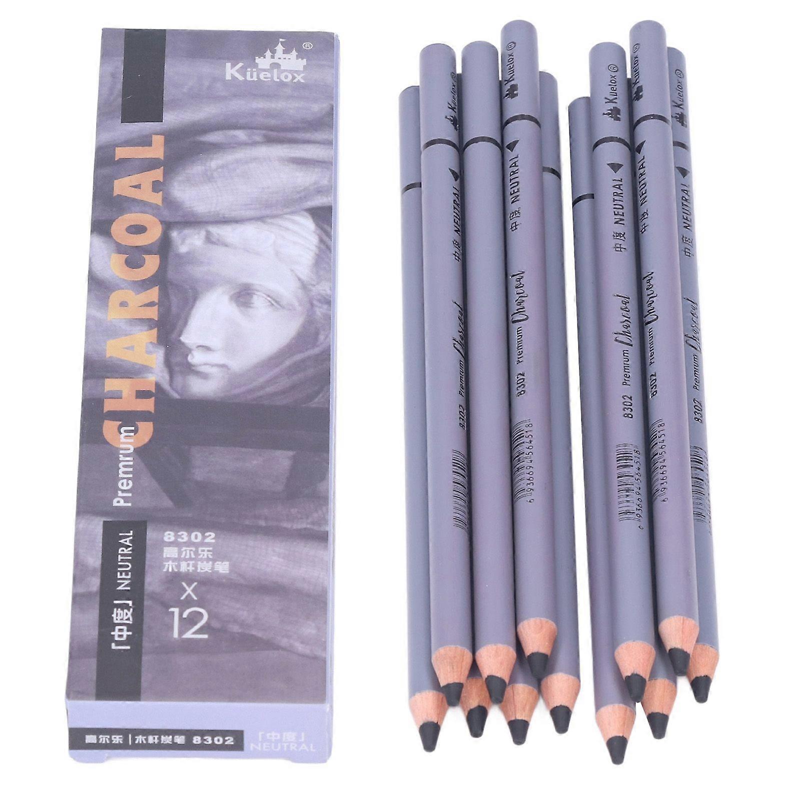 12Pcs Charcoal Pencils Flexible Write Smoothly Easy to Use Charcole Art Supply for Detailed Drawing Sketching Painting