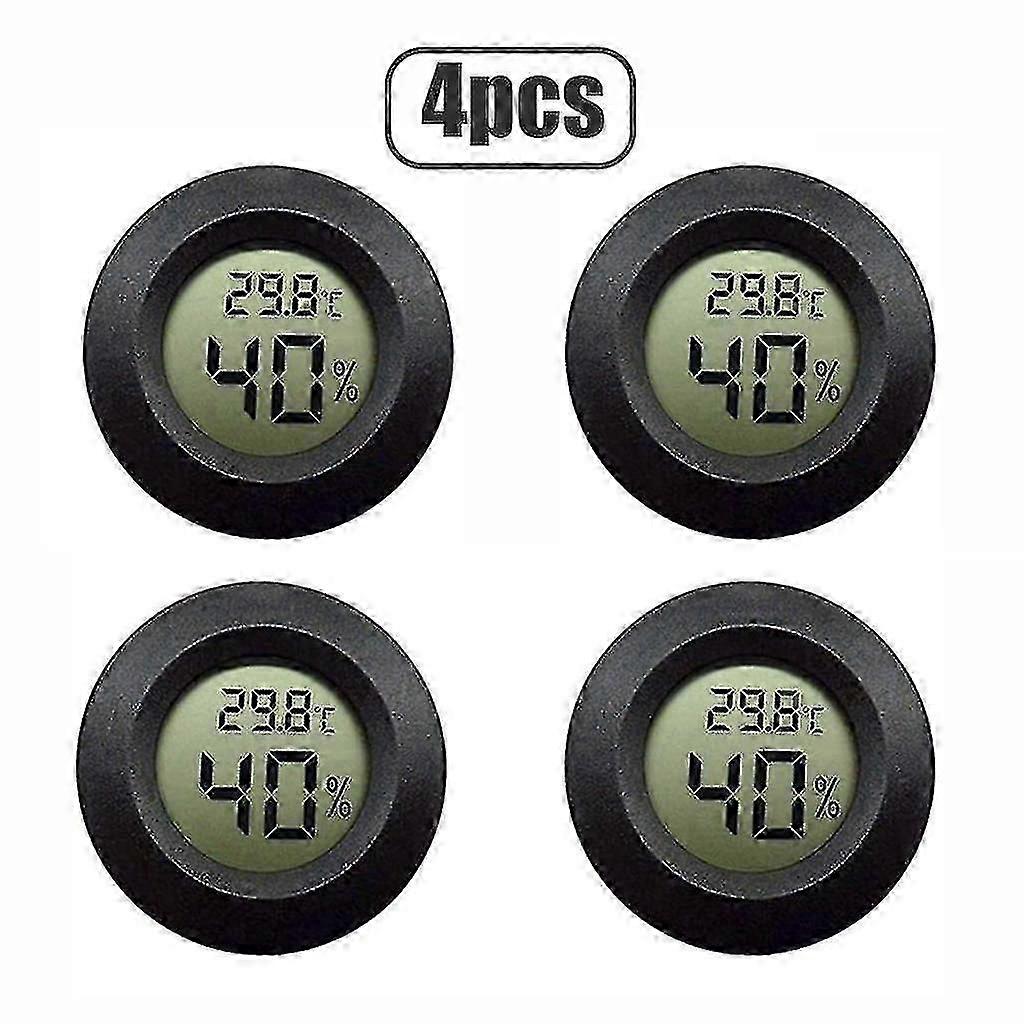 4pcs Mini Lcd Display Round Digital Thermometer Hygrometer In Black