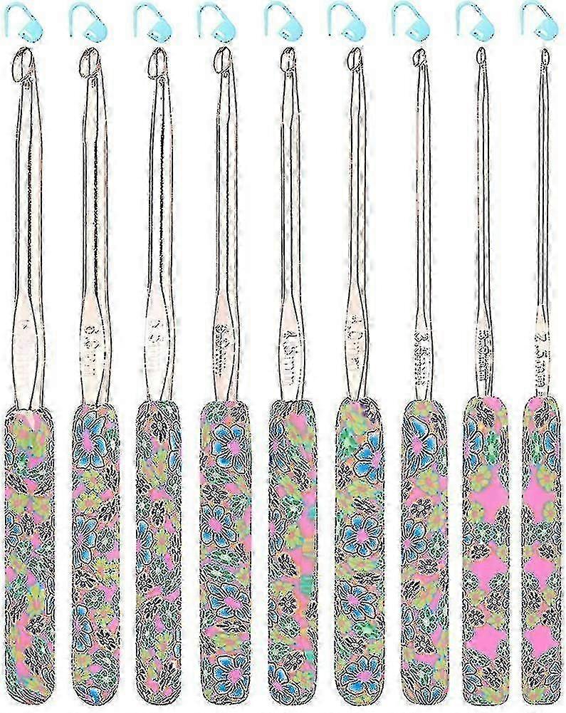Floral Crochet Hooks Set 9 Pack, Crochet Hook Sets Soft Grip, Lightweight