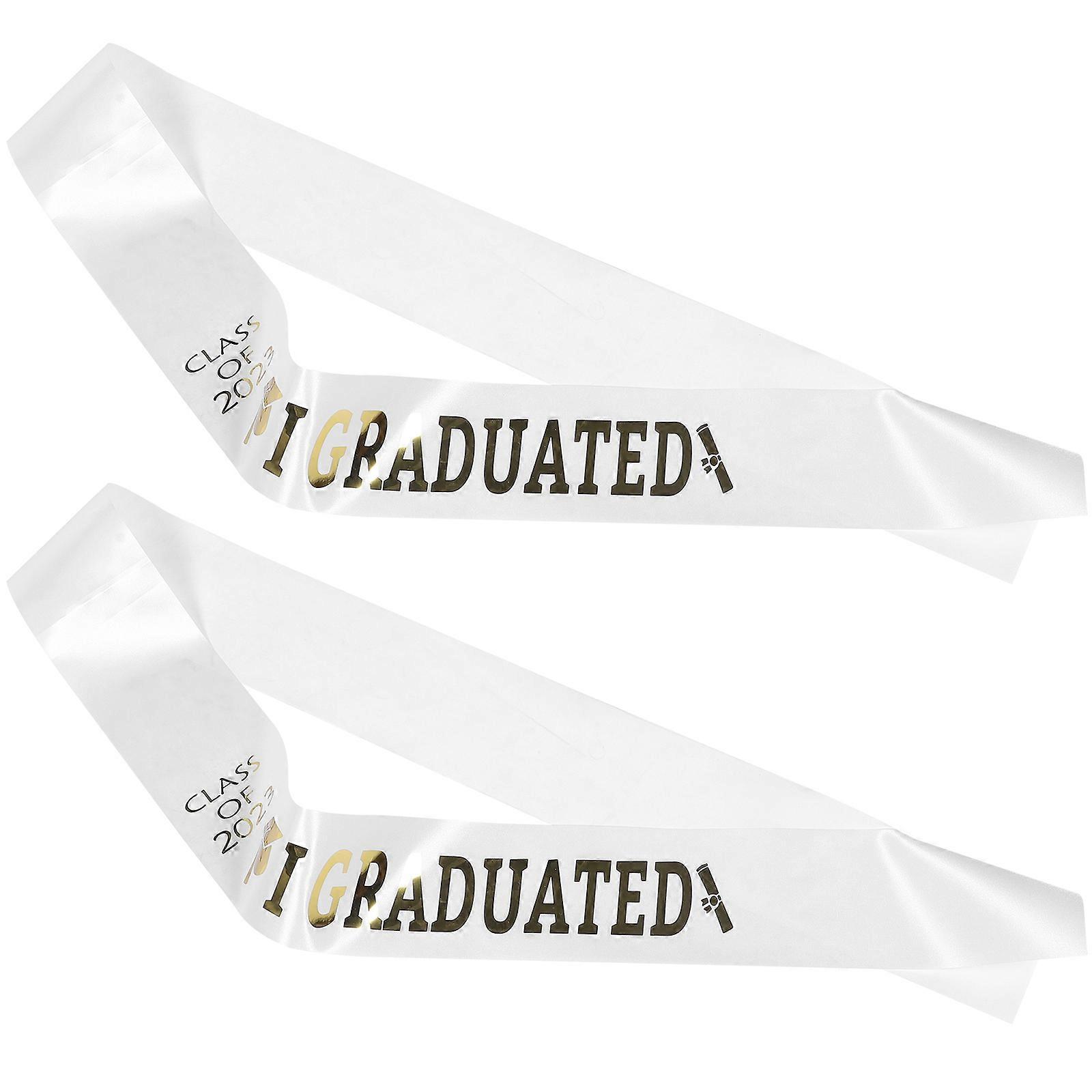 White Graduation Sash for Decoration Use Soft Fabric Material One Size Fits Most 2 Pieces