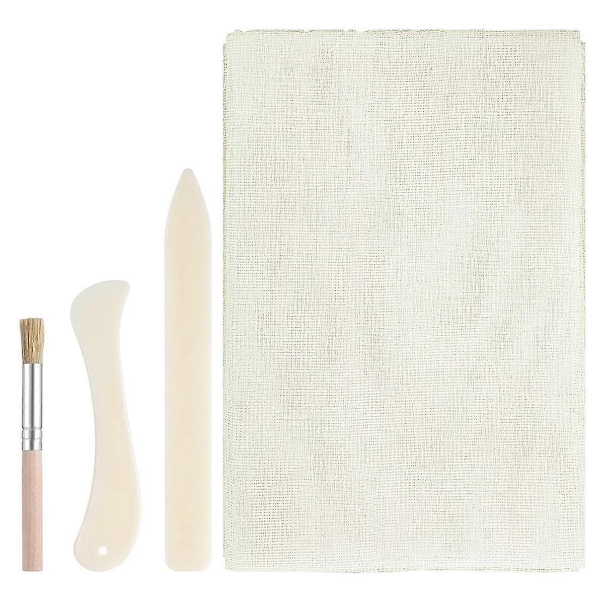 Book Binding Repair Kits Includes 35x39 Inch Book Binding Cloth 2 Pieces Bone Folder Tools and 1 Glue Brushes