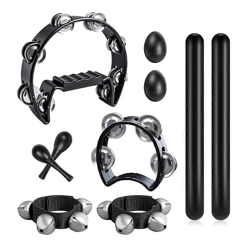 10 Pcs Half Moon Tambourine Rhythm Sticks, Bells Tambourine, Wrist Bells, Egg Shakers, Sand Hammers,