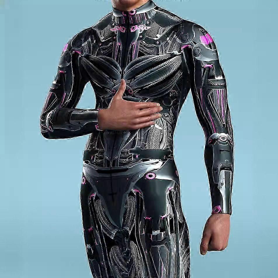 Men's Mechanical Armour Jumpsuit 3D Printed Bodysuit Halloween Carnival Party Costume
