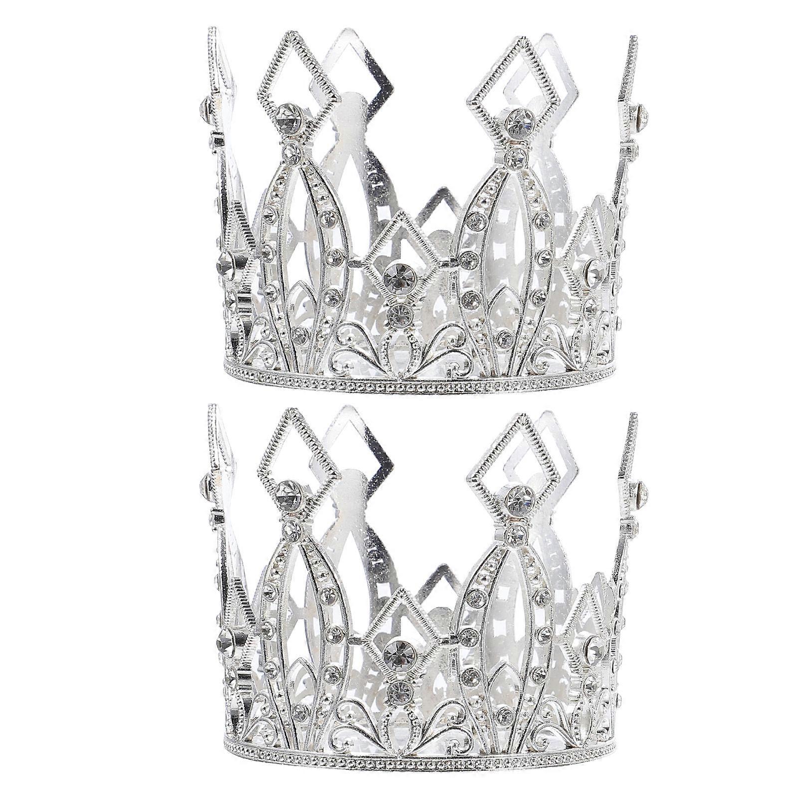 Silver Mini Crown Decorative Mini Crown Cake Topper for Decoration 2Pcs