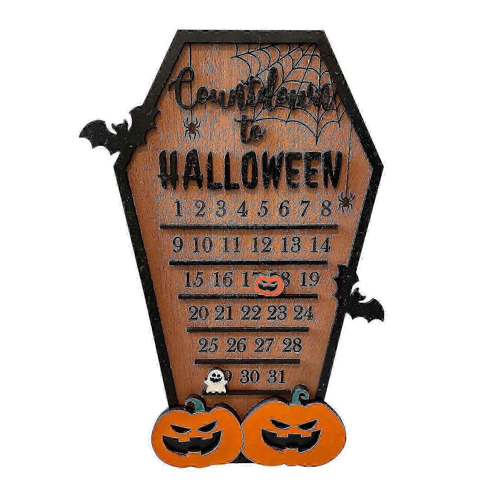 2025 Halloween Advent Countdown Calendar Diy Moving Wooden Block/number, Halloween Home Decor Holiday Ornament Desk Decoration Gift
