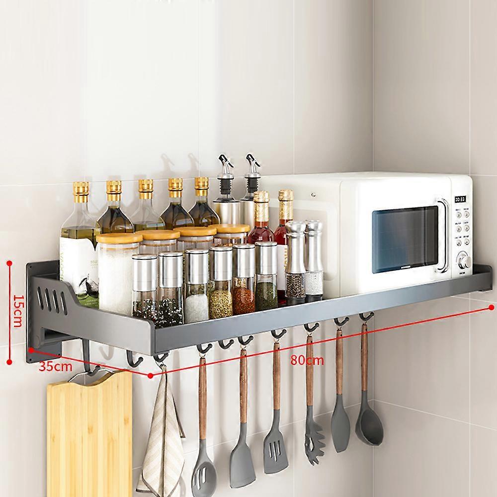 TKdaddy 35x80cm Kitchen Storage Rack Wall Mounted Spice Organizer Holder with Hooks